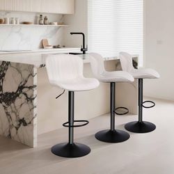 K-Bar Stools Set of 3 - Swivel Counter Height Barstools/Chairs (Height Adjustable) - Modern Faux Leather Barstool with High Backrest, 17.72" Large Bas