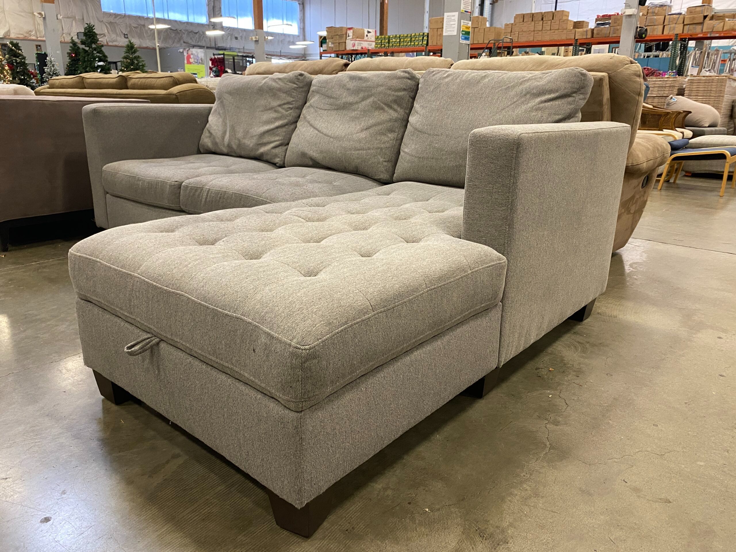 WORLD MARKET Trudeau Sectional in Grey Micro Herringbone Tweed with Storage Chaise