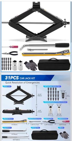 Car Jack Kit, 2 Ton (4409 lbs) Scissor Jack, Portable Tire Changing/Repairing Kit with Lug Wrench, Universal Fit for Sedans, Coupes, SUVs, MPVs, Hatch