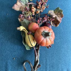 Autumn Fall Harvest Floral Spray With Pumpkin