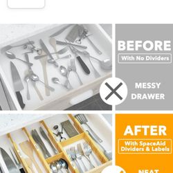 Bamboo Drawer Dividers with Inserts and Labels, Kitchen Adjustable Drawer Organizers, Expandable Organization for Home, Office, Dressers, 4 Dividers …