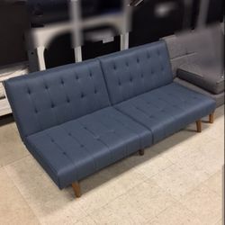 Brand New Blue Linen Futon Sofa Bed (New In Box) 