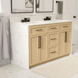 Palisade 60" Double Bathroom Vanity with Blonde Cabinet and Engineered Marble Top
