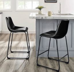 Set of 2 - 26" Faux Leather Bar Stool , Backrest & Metal Legs, Black Modern style, comfortable seat, sturdy metal legs & backrest. Perfect for kitchen