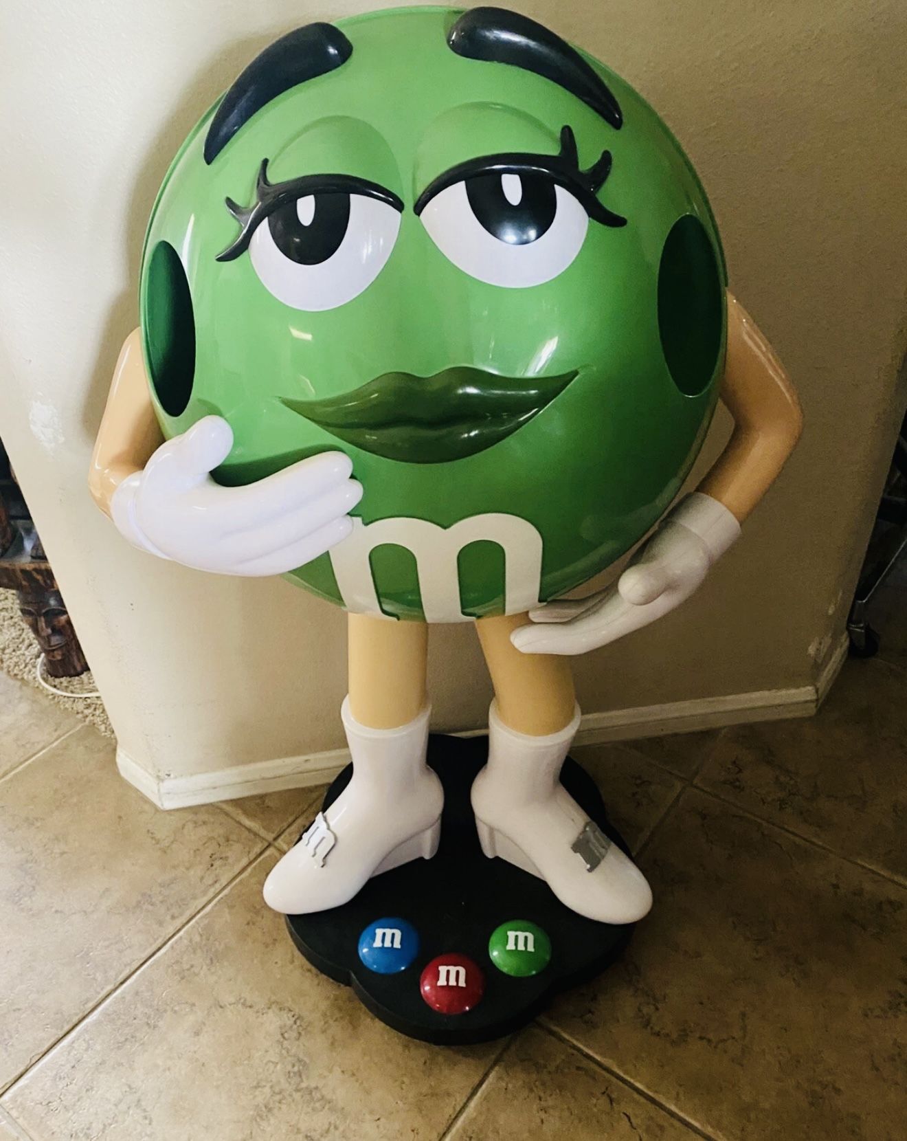 M&M Green Female Candy Character 38’’ Store Display On Wheels Rare