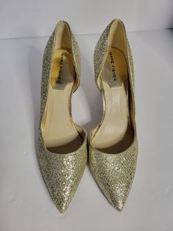 Marc Fisher Christay Gold Glitter D'Orsay Pumps Heels Women's Size 8M Pointed Toe