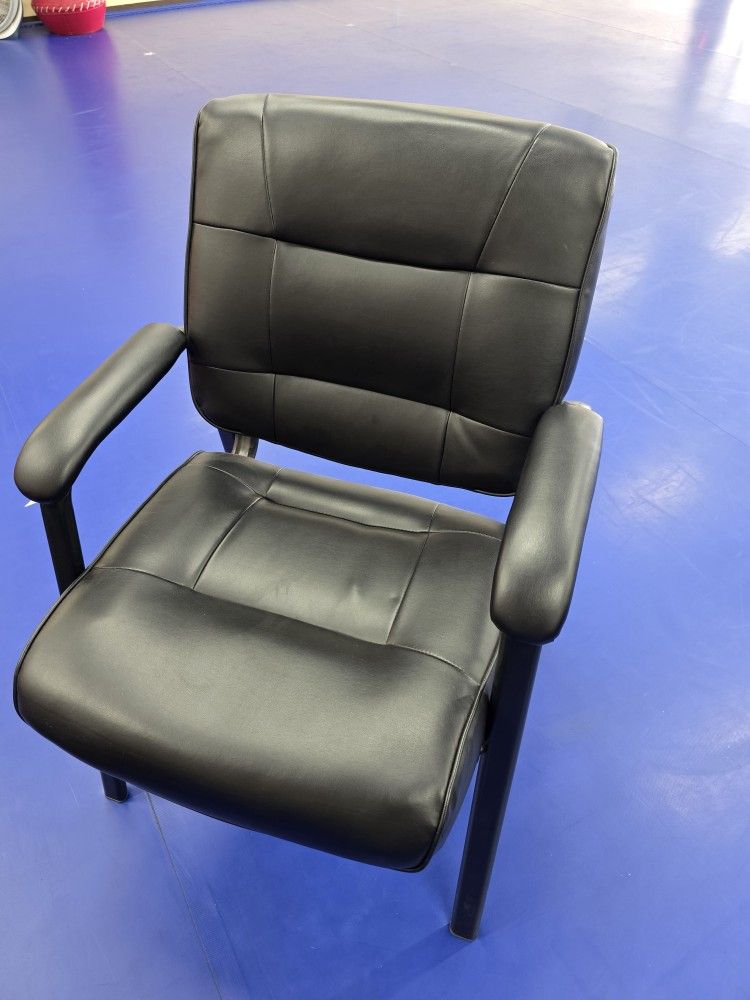 Classic Leather Office Guest Chair with Metal Frame, Black, 27.4D x 23.6W x 35.8H in