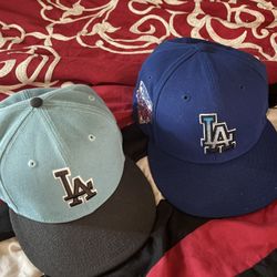 New Era 7 3/8 Dodger Hat Light Blue Color New Era  Dark Blue Dodger Hat Is Size 7 1/4 Both Authentic Take Both For 45.00