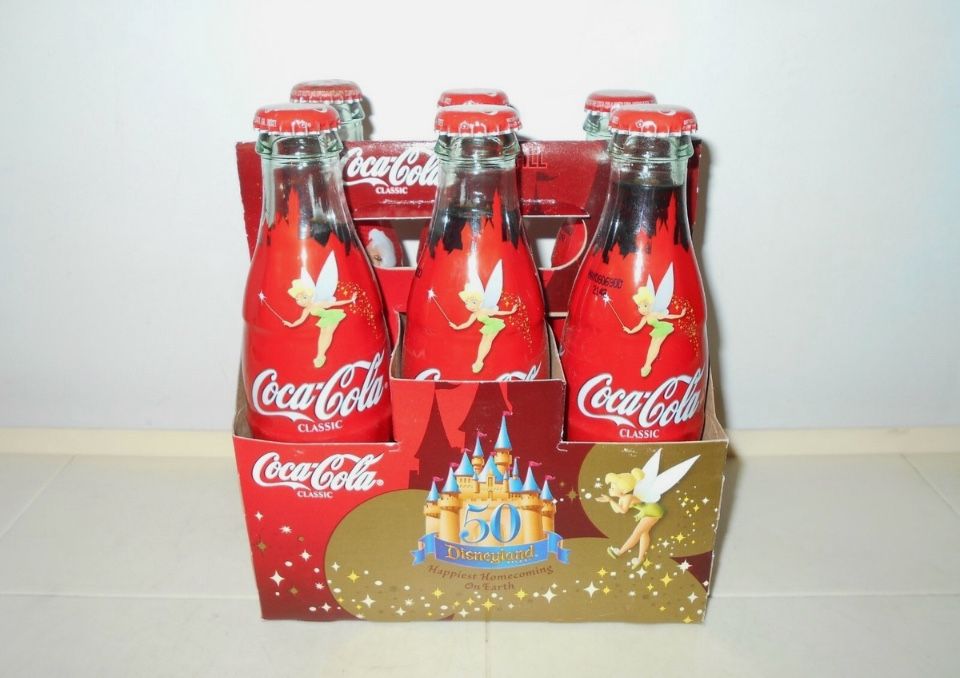 2005 DISNEYLAND 50TH ANNIV TINKERBELL COCA-COLA COKE BOTTLES 6- PACK