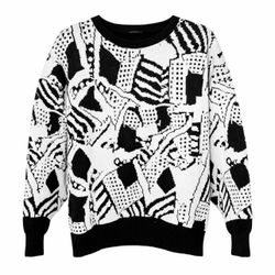 Vintage 1980’s Organically Grown Black & White Geometric Dolman Sleeve Sweater – Women’s Size Medium 