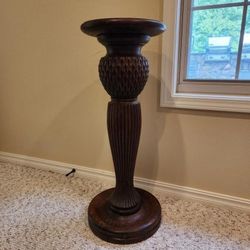 Antique Mahogany Hand Carved Pineapple Pedestal Plant Stand