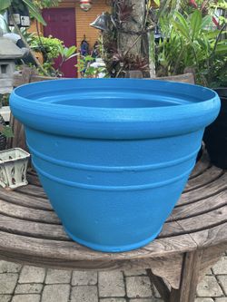 Turquoise Plastic Pot: 12”W x 17.5”H