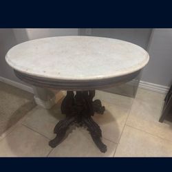 Antique  Victorian Carved Walnut Oval  Marble Top Parlor Table