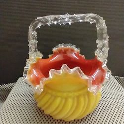 Antique Victorian Stevens & Williams Yellow Custard Glass Basket