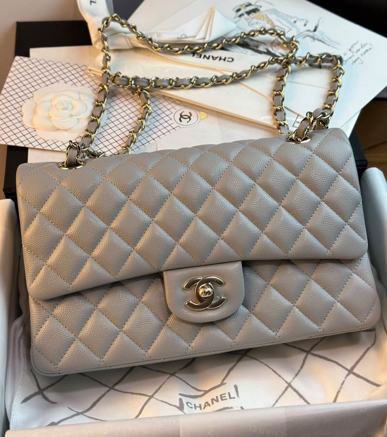 Chanel Caviar Quilted Medium Double Flap Grey bag