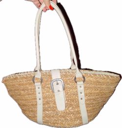 Vintage Y2K Woven Straw Tote Bag with White Straps