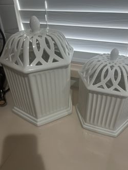 Set Of 2 Ceramic Canisters