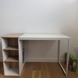 Modern White Desk w/ Storage Shelves – Clean & Minimal
