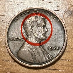 1920 Wheat Cent With Coin Clash Mint Error