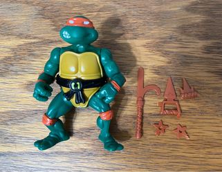 Original 1988 TMNT Michelangelo w/Accessories Soft Head Teenage Mutant Ninja Turtles Playmates Mikey Mike