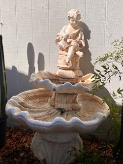 Two-Tier Garden Fountain with Cherub Statue