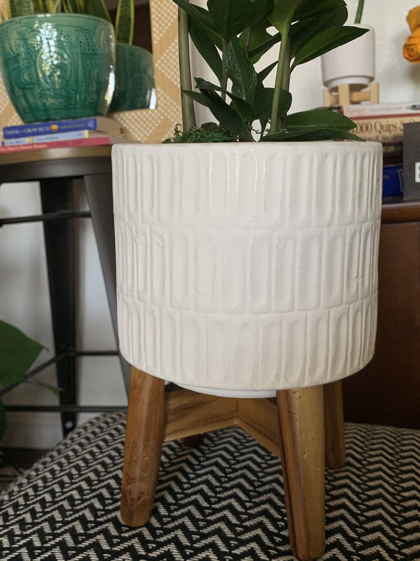 6.5” White Planter Pot with Stand
