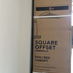 Hampton Bay 8ft Square Cantilever Patio Umbrella, Chili Red, Shade in Style.Brand New with warranty.