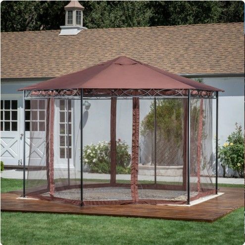 Brown 10x10 Outdoor Gazebo with Moquito Net Lawn & Garden