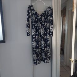 Dark Blue Dress with Flowers