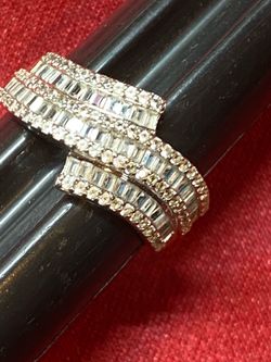 Vintage Sterling Silver White Sapphire Multi-Row Wave Cocktail Ring Size 6.75