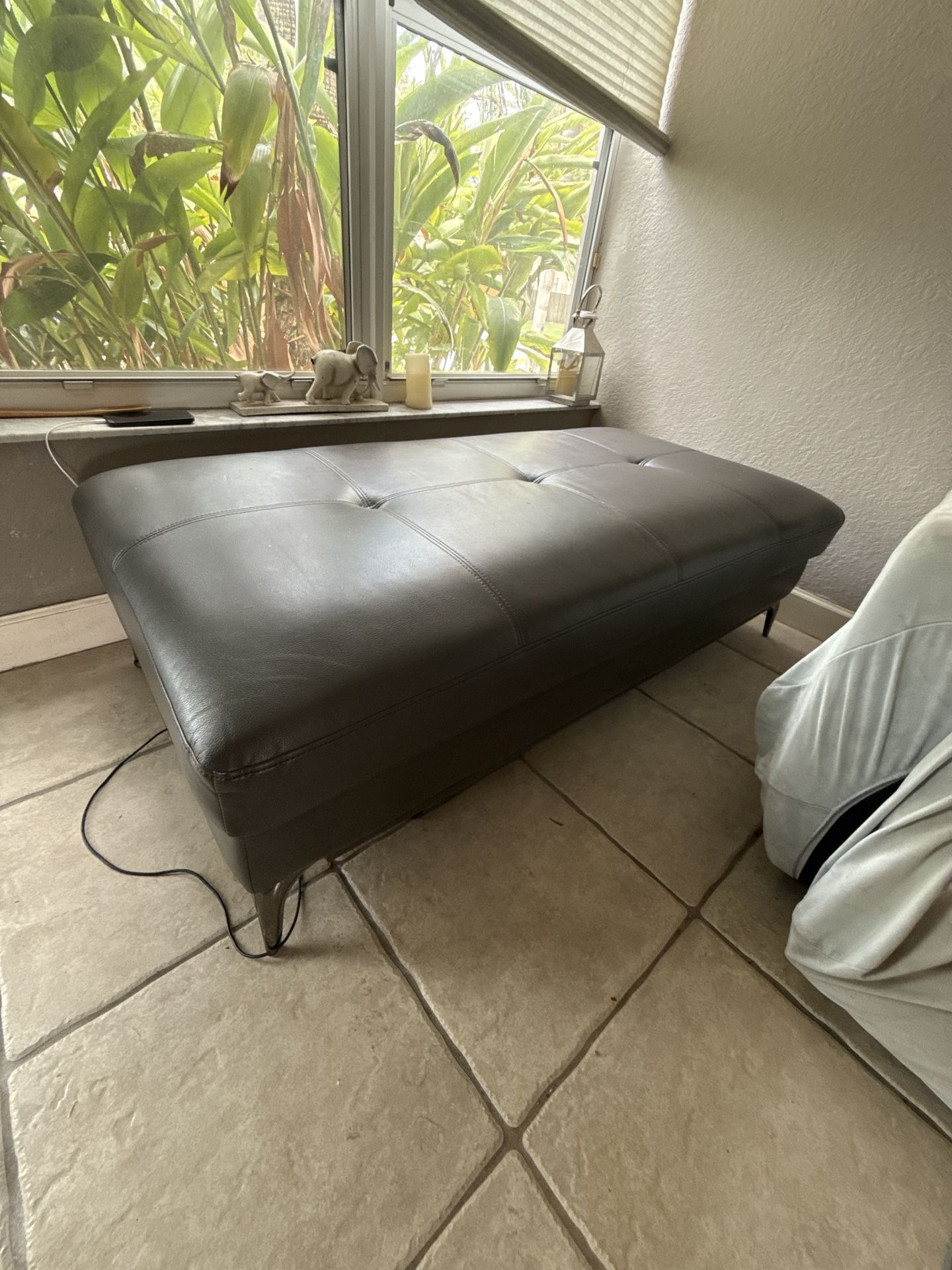 Comfortable Gray Leather Ottoman