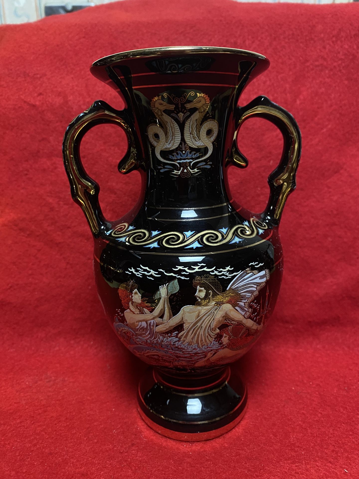 7 Inch 24k Black & Gold Handmade In Greece Imported From Greece Greek Ceramic Vase