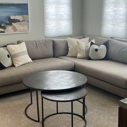 Sectional, coffee tables, lamp