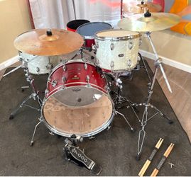 5 piece drum complete drum set Slingerland 14 15 toms 5 ply maple vintage Magestic bass & snare Zildjian cymbals new throne Mapex 10” pro pearl hat DW