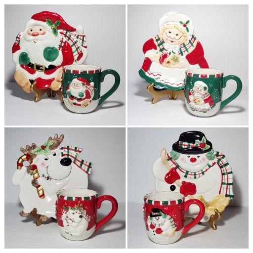NEW Fitz and Floyd Christmas Mug and Plate Sets $10 EACH