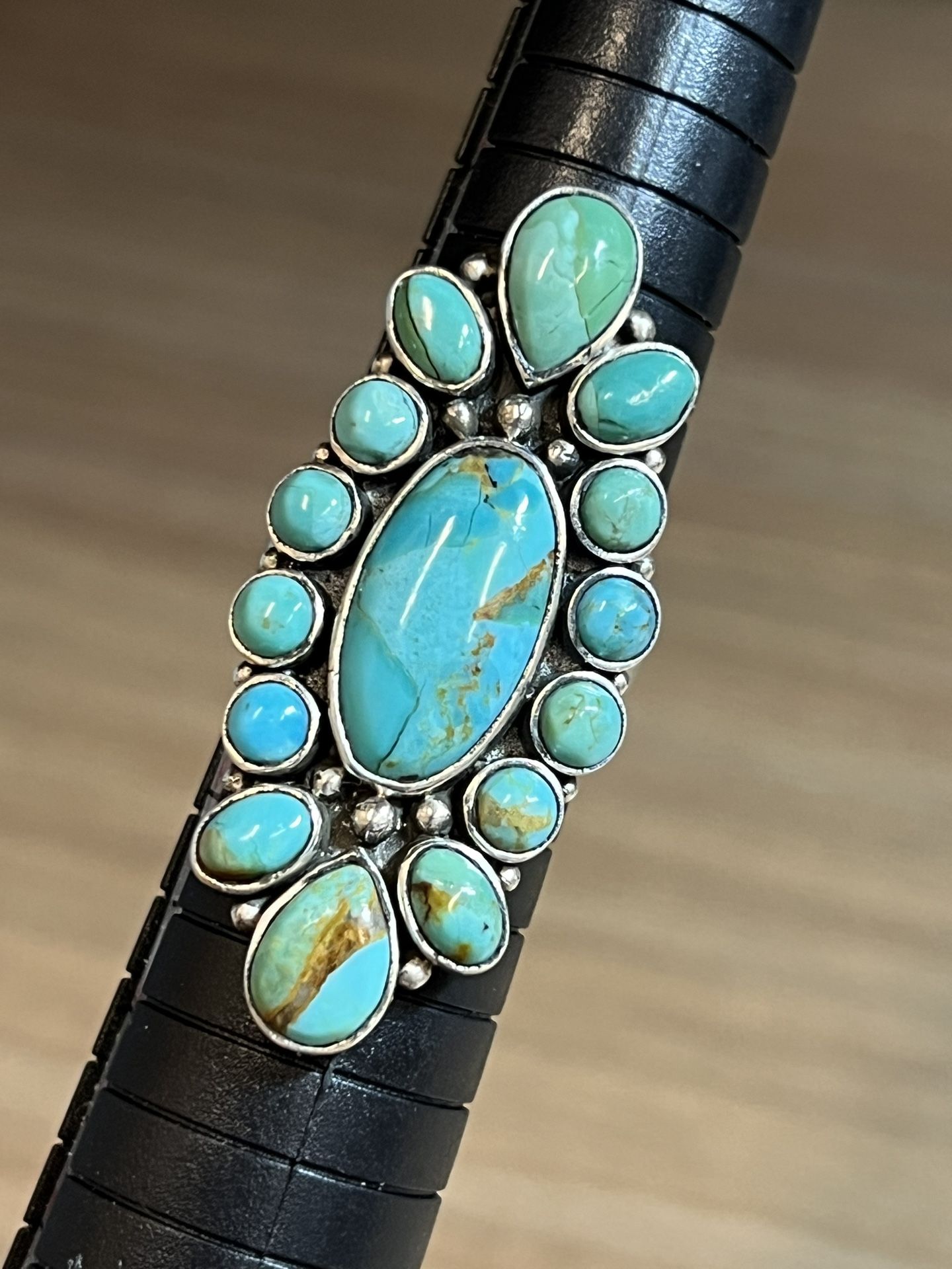 Silver 925 Mojave turquoise statement cluster ring size 8