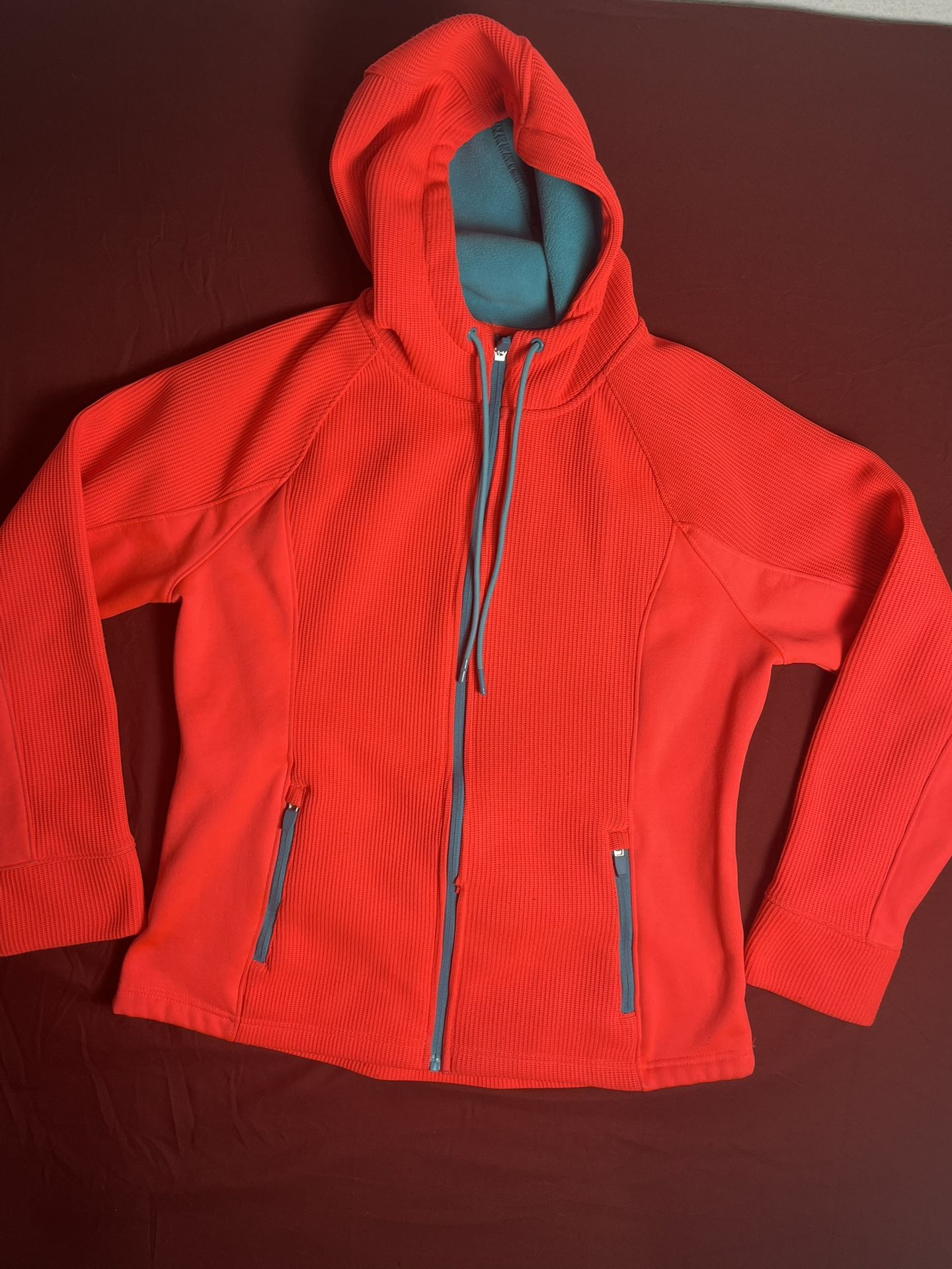 SWISS TECH Womens Knit Hooded Jacket Teal / Neon Pink Size large 12-14