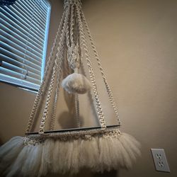 Boho Macrame 7ft Ceiling Hang With Circular Glass Shelf And Macrame Sling Wedding Decor Or Home Decor 