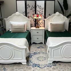 Twin bed set with nightstand. New cool sense Matresses.