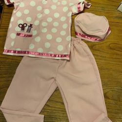 Child Pink Medical Doctor Assistant Halloween Costume  3 Pc. Shirt, Pants & Hat Scrubs Set Size 4-6 