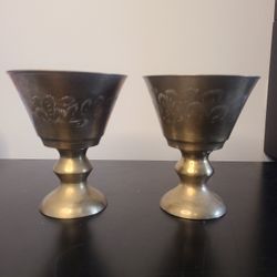 Vintage Hand Etched Brass Goblets Set