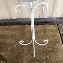 White Antiqued Metal Candle Holder