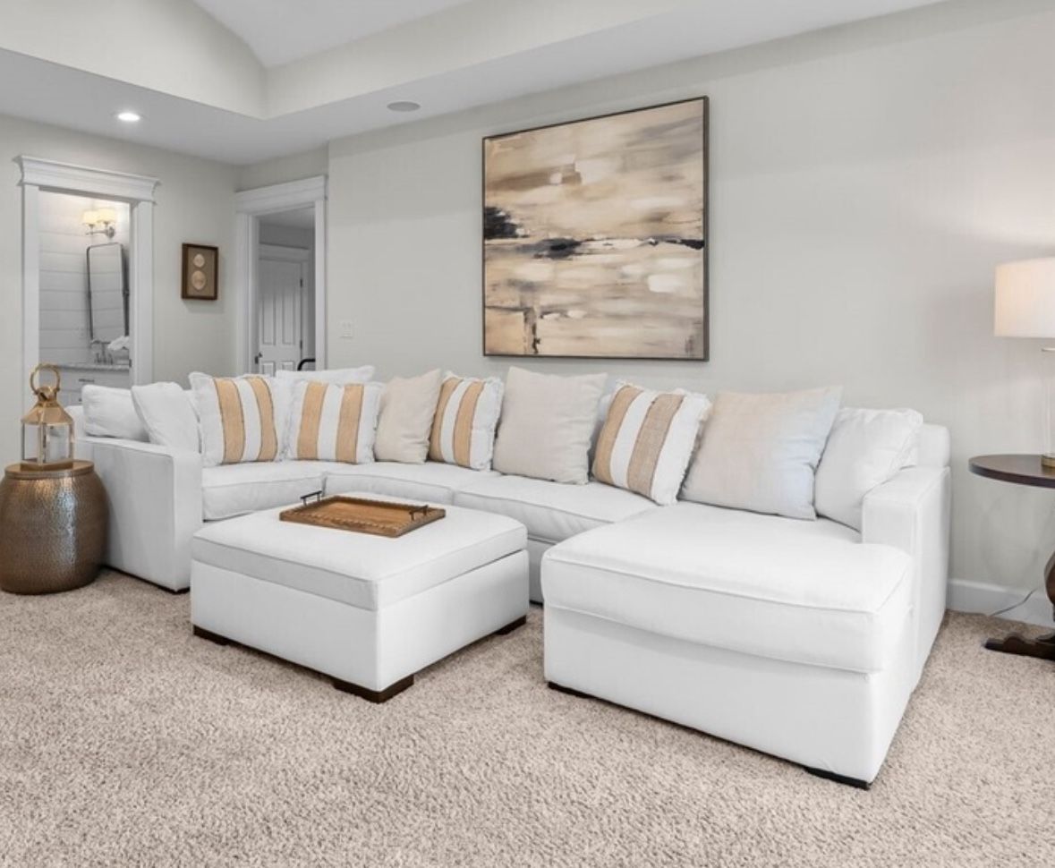 White Sectional With Ottoman