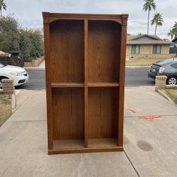 Tall Oak Double Bookshelf- Lighted With 8 Adjustable Glass Shelves