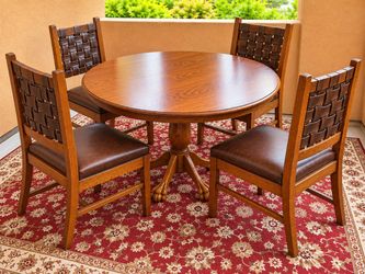 Round Wood Dining Table Set with 4 Chairs