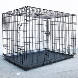 (New in box) $65 Folding 42” Large Dog Cage 2-Door Pet Crate Kennel  42x27x30 inches 