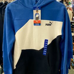 Puma Youth Hooded Sweatshirt Blue White Navy Hoodie Boys Size L (14/16) NEW