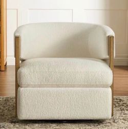 Henredon Wynn Fabric Swivel Chair with Wood Arms
