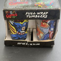 OPEN-BOX-Marvel Comics Captain America Set of 2 Full Wrap Glass 16 oz Tumblers.