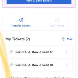 2 Reserve Seats For Tower Of Power And War. Tickets Are $87 Each And I Will Transfer Tickets Thru Ticketmaster Site To Your Phone Number